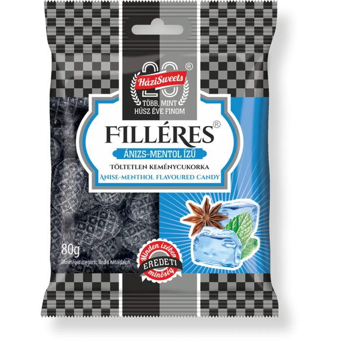 Filléres Ánizs-Mentol Ízű Töltetlen Keménycukorka 80g Filléres Ánizs-Mentol Ízű Töltetlen Keménycukorka 80g