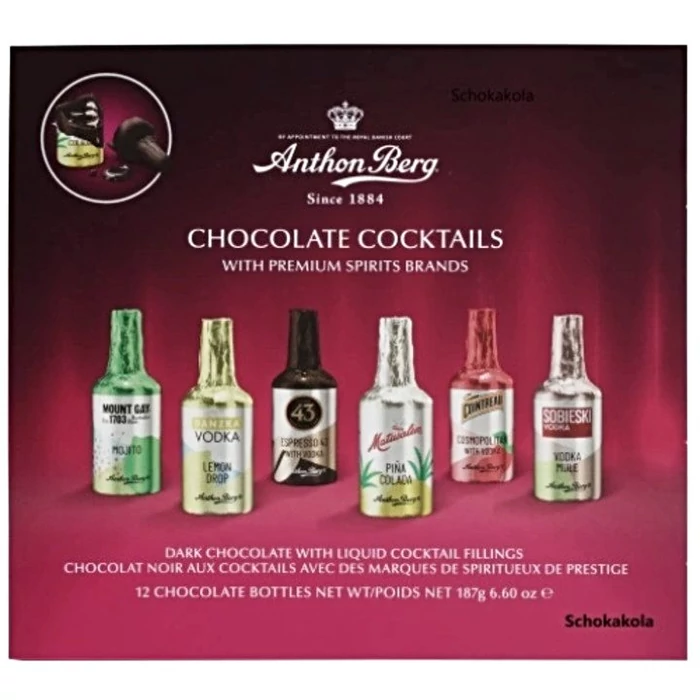 Anthon Berg New Koktéllal Töltött Étcsokoládé Üvegek 187g Anthon Berg New Koktéllal Töltött Étcsokoládé Üvegek 187g