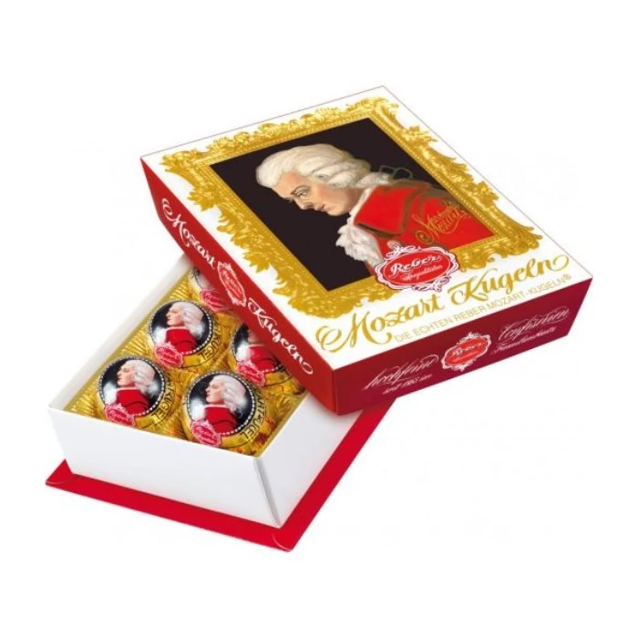 Reber Mozart Barrok Praliné Étcsokoládéban Pisztácia-marcipánnal és Trüffel töltelékkel 120 g Reber Mozart Barrok Praliné Étcsokoládéban Pisztácia-marcipánnal és Trüffel töltelékkel 120 g