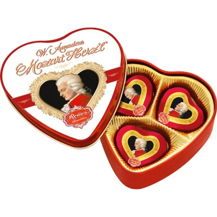 Reber Mozart Herz'l Praliné Szív alakú Fémdobozban 60 g Reber Mozart Herz'l Praliné Szív alakú Fémdobozban 60 g