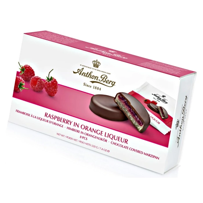 Anthon Berg Chocolate Marcipánnal és Narancslikőrös Málnával 220g Anthon Berg Chocolate Marcipánnal és Narancslikőrös Málnával 220g