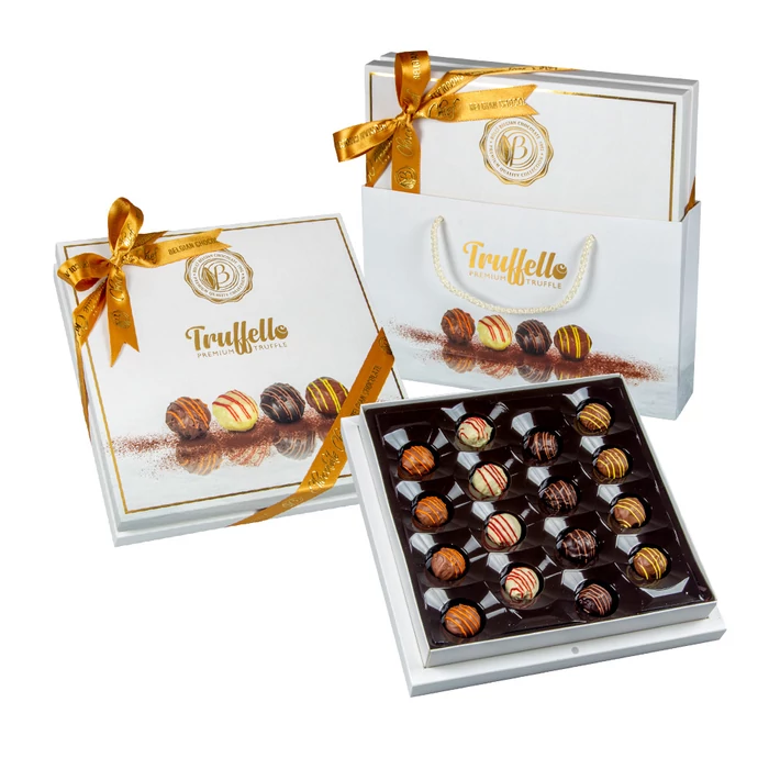 Prémium Truffelo White Trüffel Válogatás Fehér Díszdobozban Táskával 216g Prémium Truffelo White Trüffel Válogatás Fehér Díszdobozban Táskával 216g