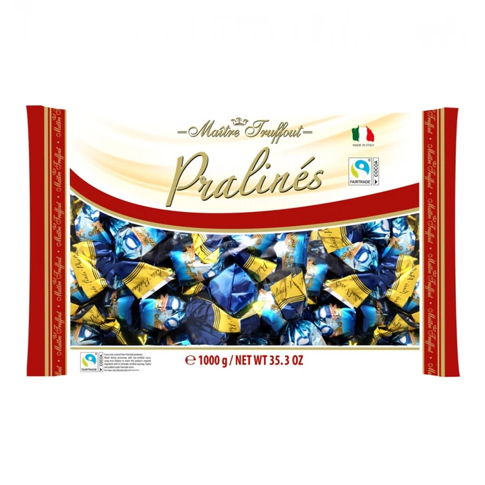 Maitre Truffout  Tejcsokoládé Praliné Tejszínnel és Gabonapehellyel 1000g Maitre Truffout  Tejcsokoládé Praliné Tejszínnel és Gabonapehellyel 1000g