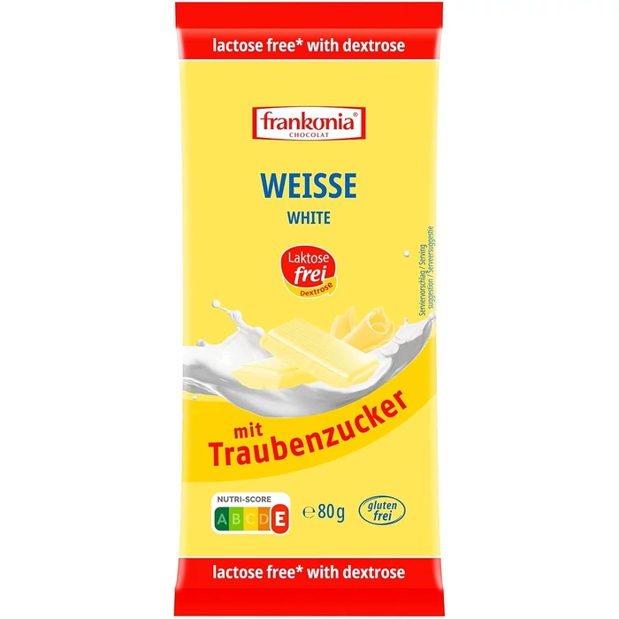 Frankonia Laktóz-és Gluténmentes Fehércsokoládé Szőlőcukorral 80gr Frankonia Laktóz-és Gluténmentes Fehércsokoládé Szőlőcukorral 80gr