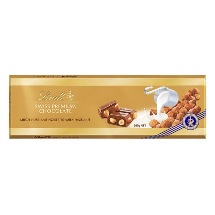 Lindt Swiss Prémium Tejcsokoládé Pörkölt Egész Mogyoróval 300g