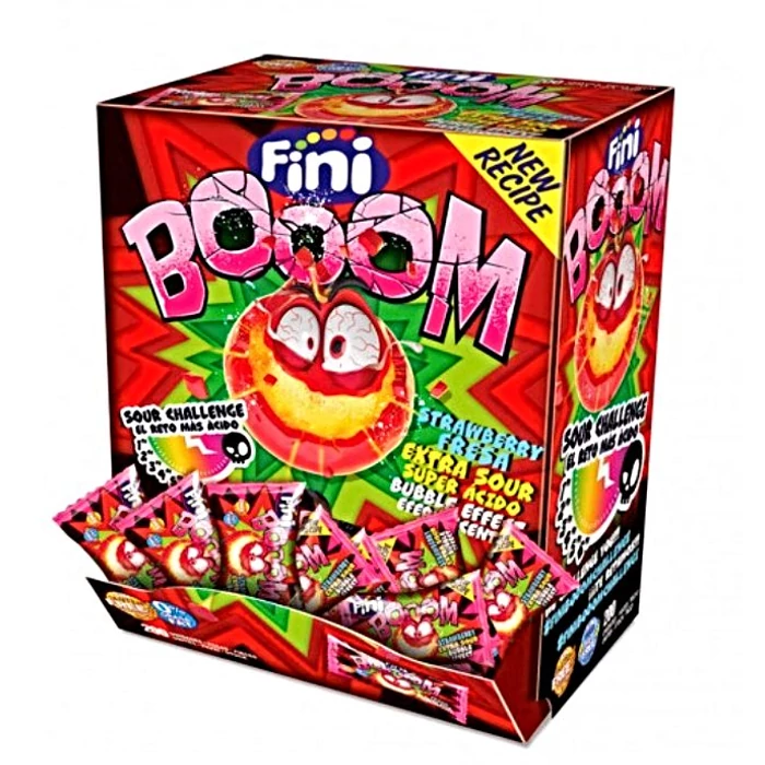 Fini Boom Eper Ízű  Savanyú Keménycukor (200* 5g) 1000g Fini Boom Eper Ízű  Savanyú Keménycukor (200* 5g) 1000g