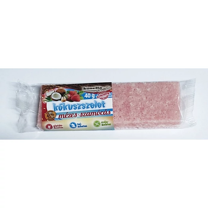 Bonetta Glutén-,Tej- és Szójamentes Mézes-Szamócás  Kókuszszelet 40g Bonetta Glutén-,Tej- és Szójamentes Mézes-Szamócás  Kókuszszelet 40g