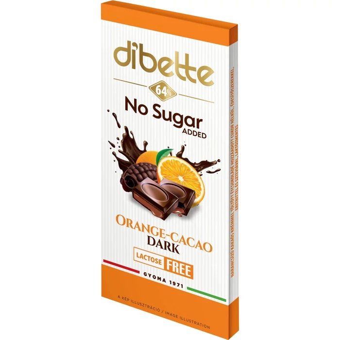 Dibette  Narancsízű Kakaós Krémmel Töltött Étcsokoládé Édesítőszerrel Hozzáadott Cukor Nélkül 80g