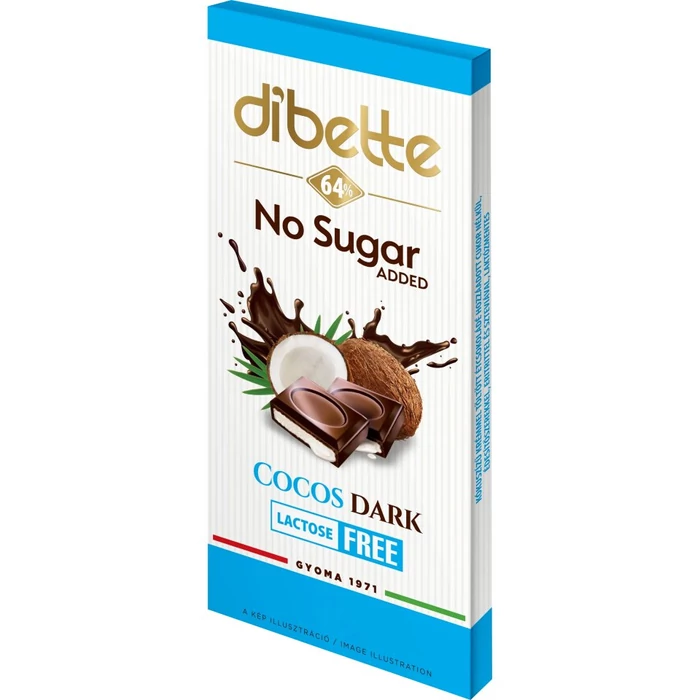 Dibette  Kókuszízű Krémmel Töltött Étcsokoládé Édesítőszerrel Hozzáadott Cukor Nélkül 80g