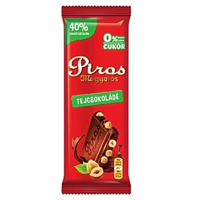 Piros Mogyorós Diabetikus Tejcsokoládé Egészmogyoróval Hozzáadott Cukor Nélkül 70g
