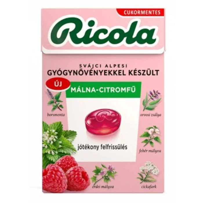 Ricola Málna-Citromfű Gyógynövényes Cukormentes Cukorka 40g
