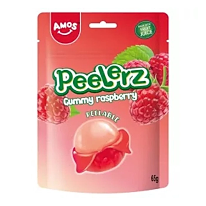 Amos Peelerz Hámozható  Málna Ízű Gumicukor Valódi Gyümölcstartalommal 65g