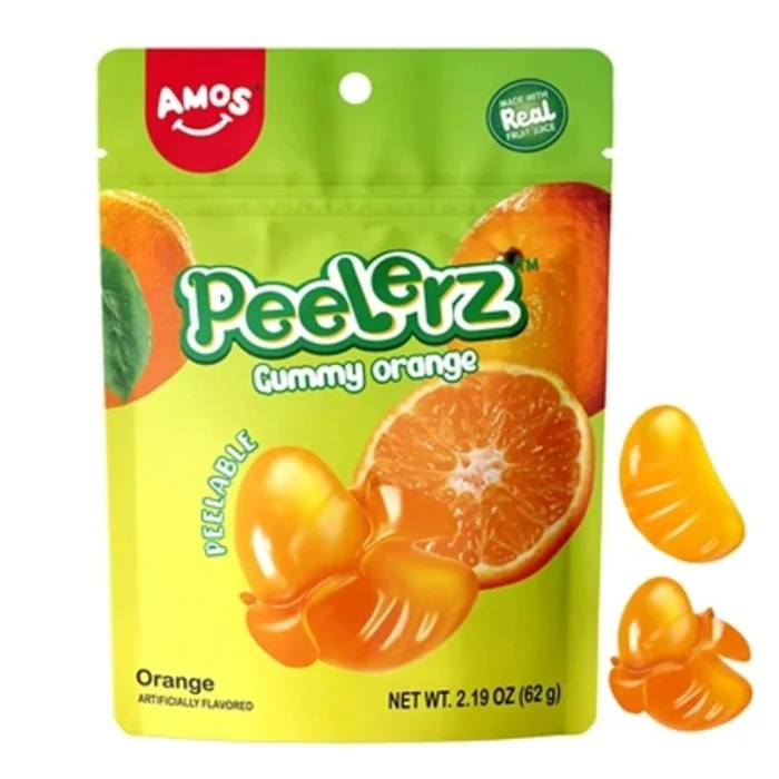 Amos Peelerz Hámozható Narancs Ízű Gumicukor Valódi Gyümölcstartalommal 65g