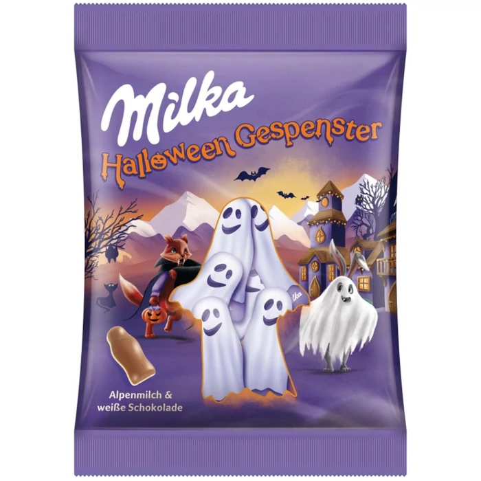 Milka Halloween Szellem Figurák Tej- és Fehércsokoládéból (10*12g) 120g Milka Halloween Szellem Figurák Tej- és Fehércsokoládéból (10*12g) 120g
