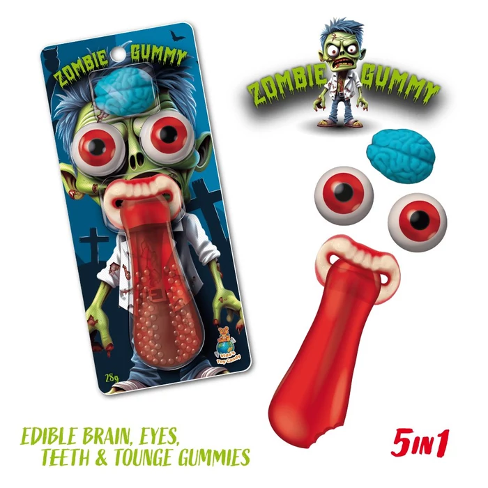 Zombie Gummy Vegyes Ízű Gumicukor Szem és Agy és Nyelv  Fogsorral 28g  Zombie Gummy Vegyes Ízű Gumicukor Szem és Agy és Nyelv  Fogsorral 28g