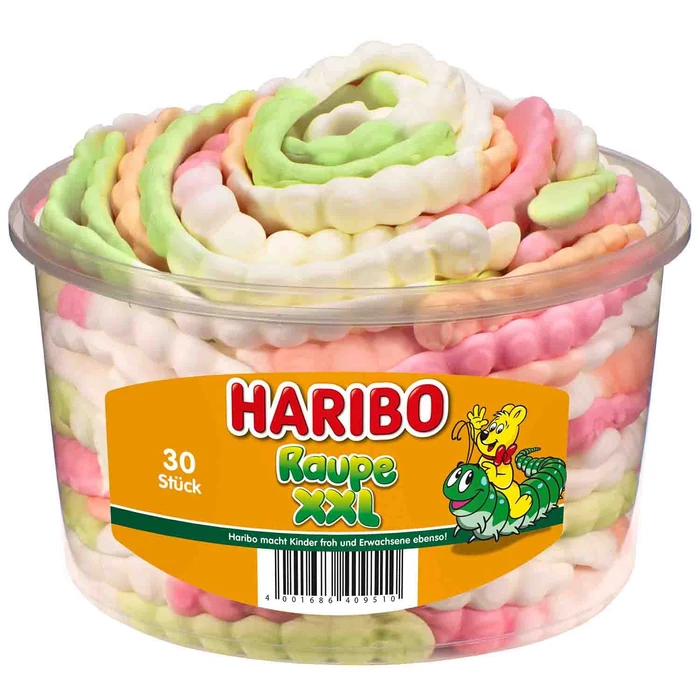 Haribo Tégelyes Hernyó XXL Gyümölcsízű Habcukor 960g( 30Db)