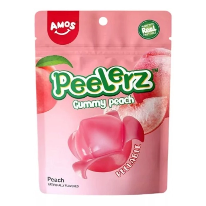 Amos Peelerz Hámozható  Barack Ízű Gumicukor Valódi Gyümölcstartalommal 65g