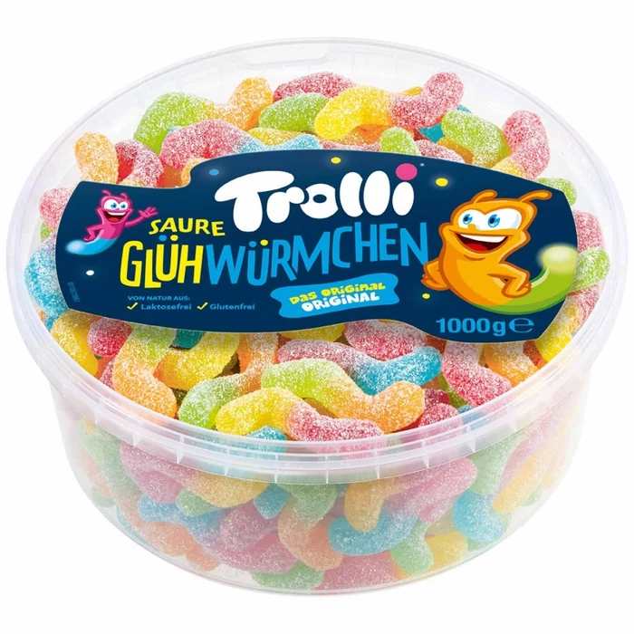 Trolli Tégelyes Gumicukor Savanyú Cukros kukac 1000g Trolli Tégelyes Gumicukor Savanyú Cukros kukac 1000g
