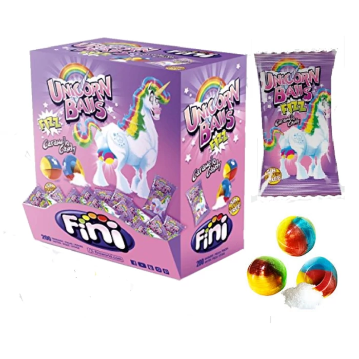 Fini Unicorn Balls Vegyes Gyümölcs Ízű Keménycukor Savanyú Porral Töltve 1000g (200db*5g)