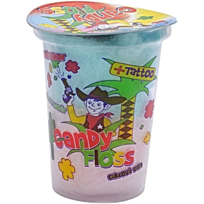 Candy Floss Poharas Vegyes Ízű  Vattacukor Tetoválós Matricával 20g