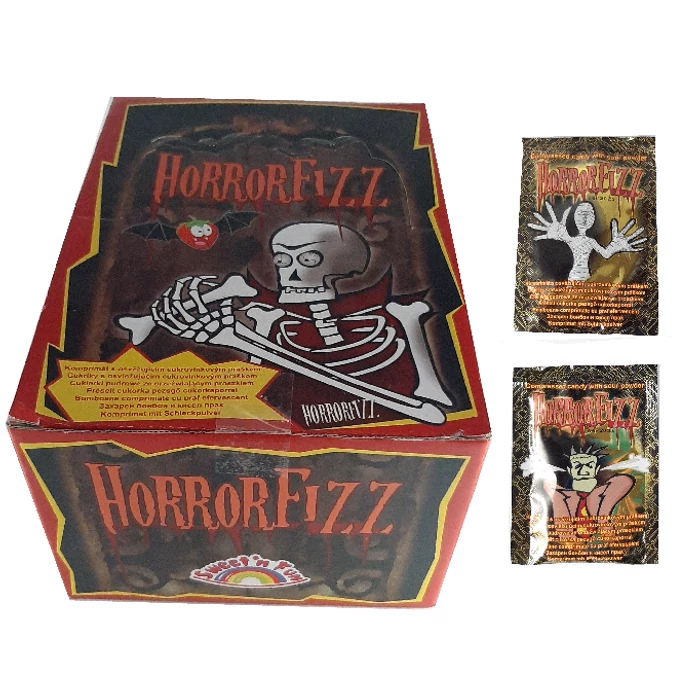 Horror Fizz Vegyes Gyümölcsízű Préselt Cukorka Cukorkaporral 1200g (100db*12g) Horror Fizz Vegyes Gyümölcsízű Préselt Cukorka Cukorkaporral 1200g (100db*12g)
