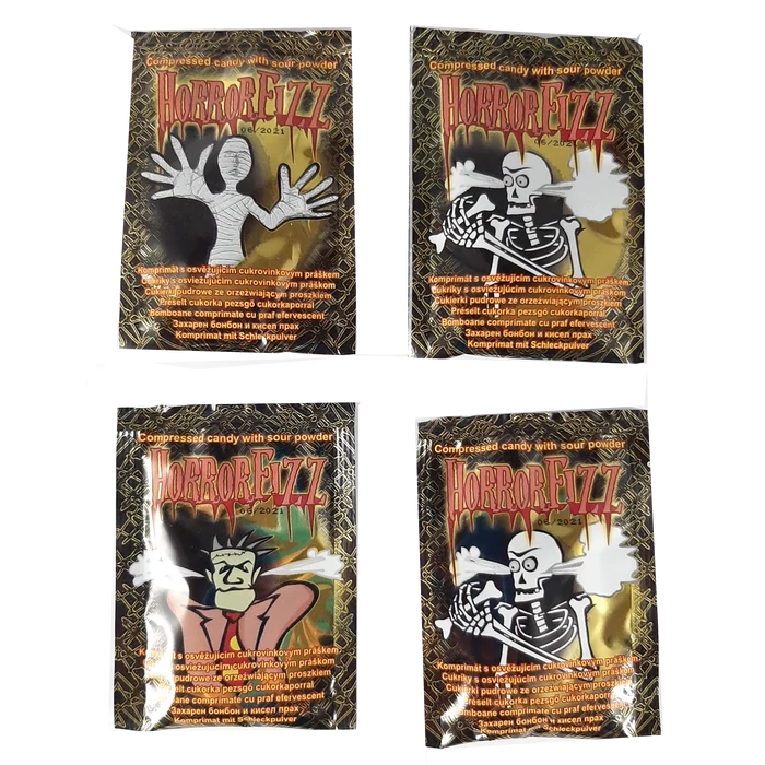 Horror Fizz Vegyes Gyümölcsízű Préselt Cukorka Cukorkaporral 12g(1db) Horror Fizz Vegyes Gyümölcsízű Préselt Cukorka Cukorkaporral 12g(1db)