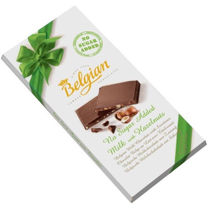 Belgian Mogyorós Tejcsokoládé Édesítőszerrel 100g