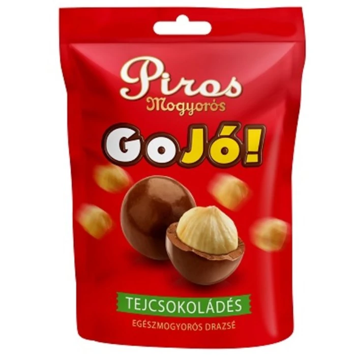 Piros Mogyorós GoJó Tejcsokoládés Egészmogyorós Drazsé 80g