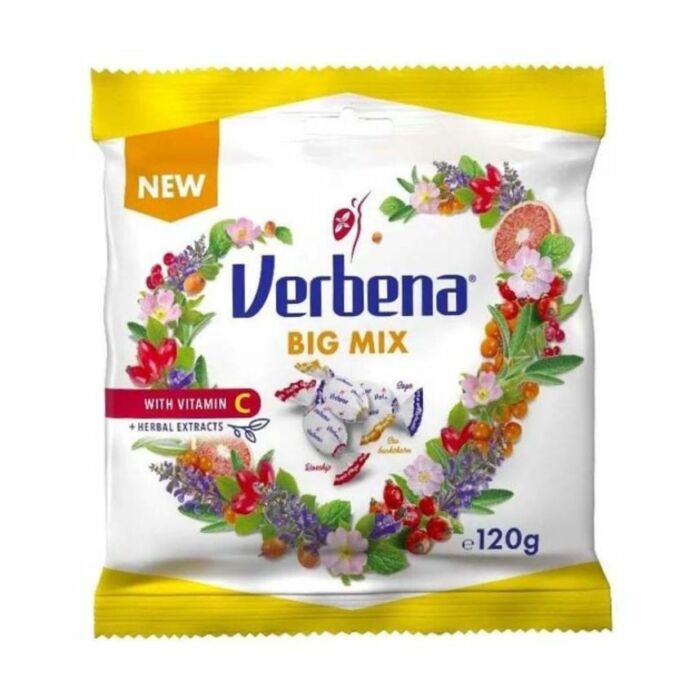 Verbena  Big Mix töltött cukorka homoktövis-,zsálya-,csipkebogyó kivonattal 120g