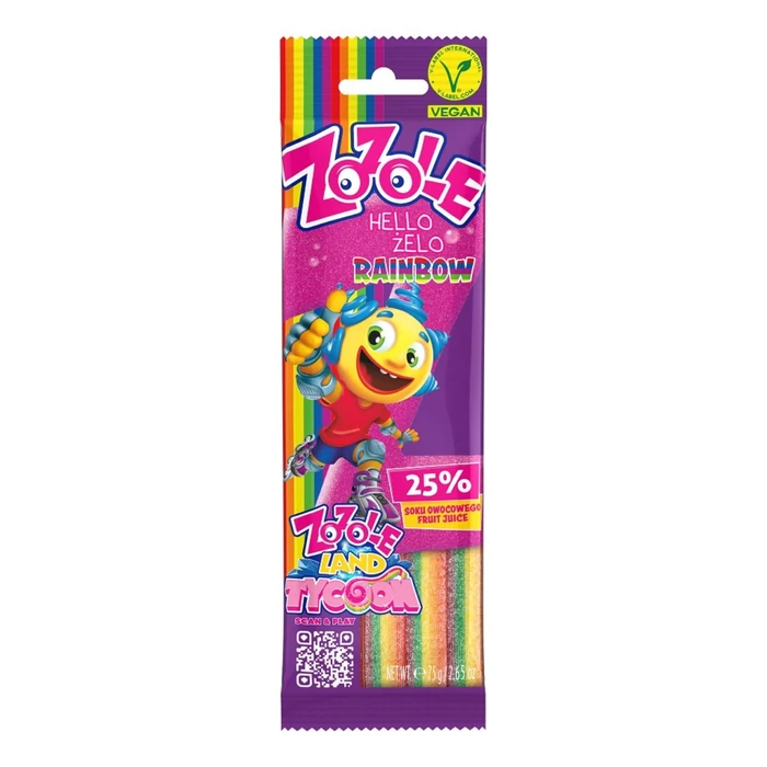 Zozole Vegan  Szupersavanyú Rainbow Gyümölcsízű Szíj 75g  