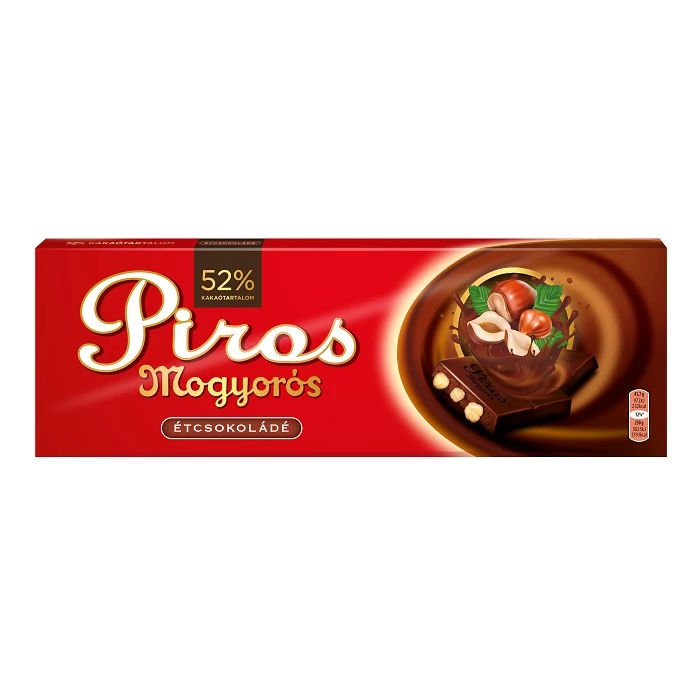 Piros Mogyorós Étcsokoládé egész mogyoróval 250g