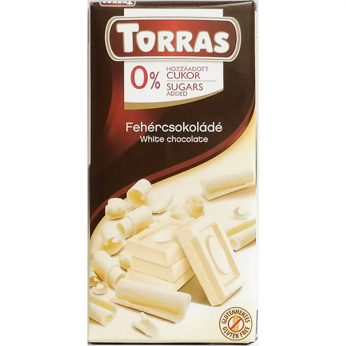 Torras  Gluténmentes Fehércsokoládé Édesítőszerrel 75g