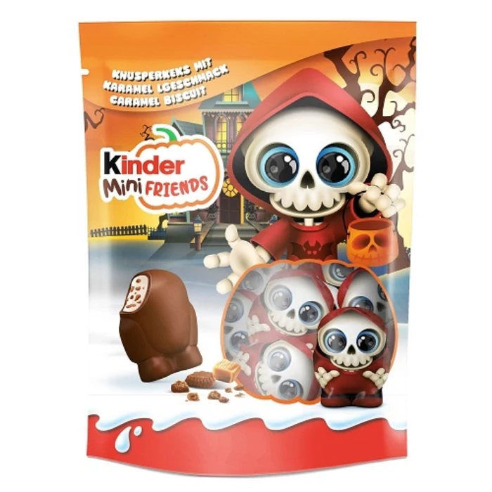 Kinder Halloween Mini Friends Tejcsokoládé Szeletek Karamellízű Morzsadarabokkal (Csontváz ) 122g
