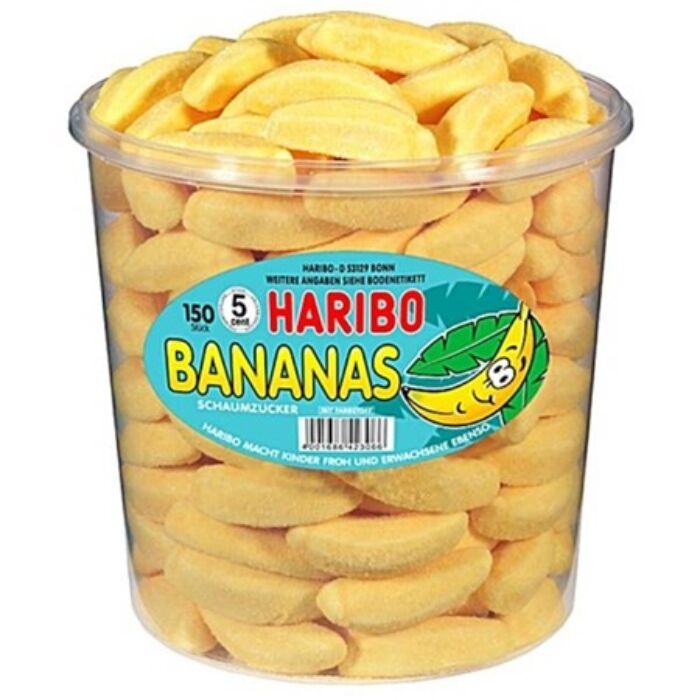 Haribo Tégelyes Bananas Gyümölcsízű Habcukor 1050g( 150Db)