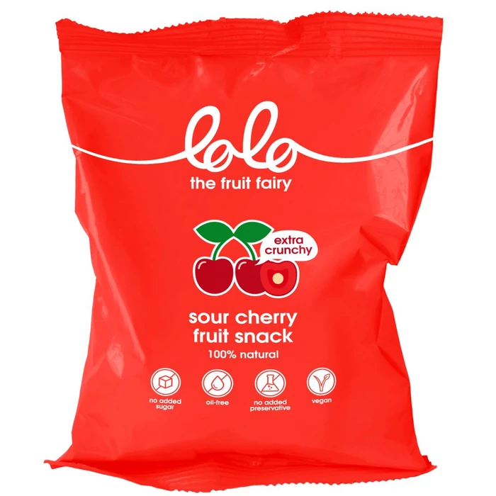 Lolo Vegán Extra Crunchy Sour Cherry Snack Hozzáadott Cukor Nélkül 25g
