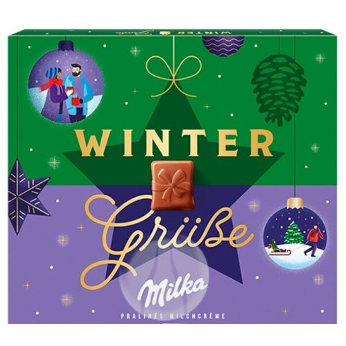 Milka Winter Karácsonyi Üdvözlet Tejcsokoládé Praliné Tejes Krémtöltelékkel 110g