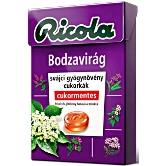 Ricola Bodzavirág Gyógynövényes Cukormentes Cukorka 40g