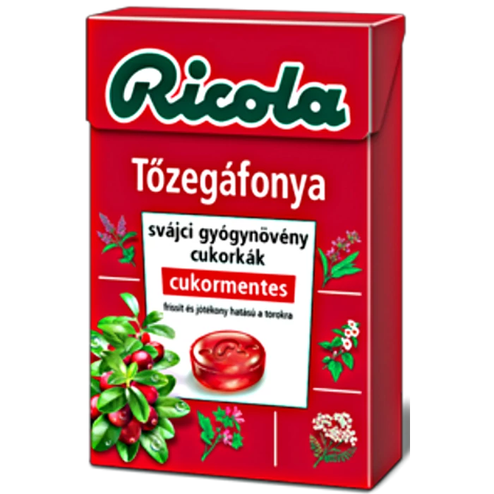 Ricola Tőzegáfonya Gyógynövényes Cukormentes Cukorka 40g