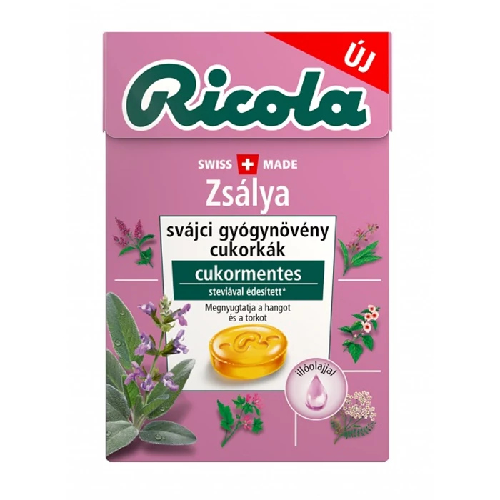 Ricola Zsálya Gyógynövényes Cukormentes Cukorka C-vitaminnal 40g