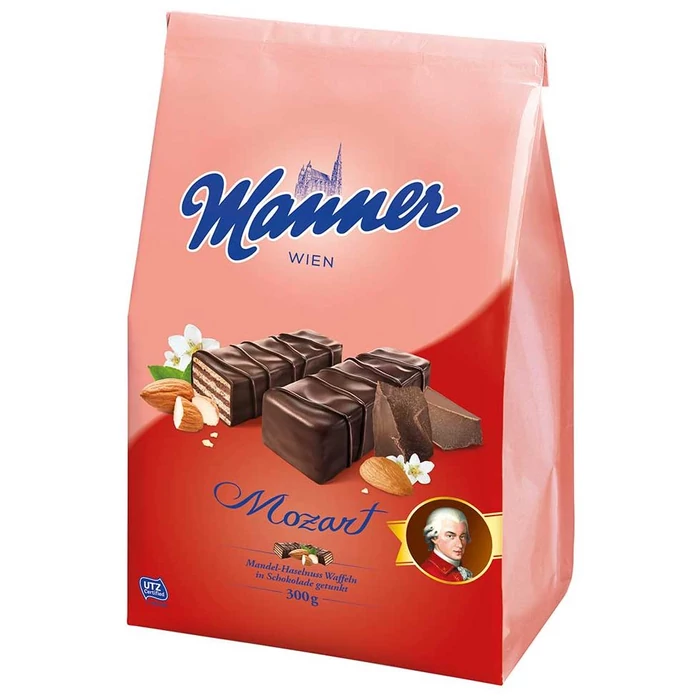 Manner Mozart Étcsokokoládéba Mártott, Mogyorós Krémmel Töltött Ropogós Ostyaszeletek 300g