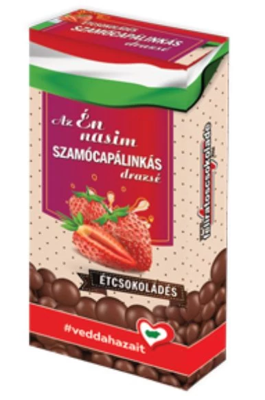 Szamócapálinkás Étcsokoládé Drazsé Díszdobozban 80g