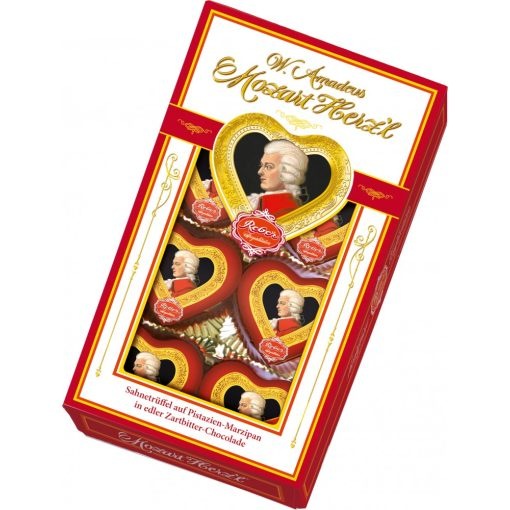 Reber Mozart Herz'l Praliné Étcsokoládéban Pisztácia-marcipánnal és Trüffel töltelékkel 80 g