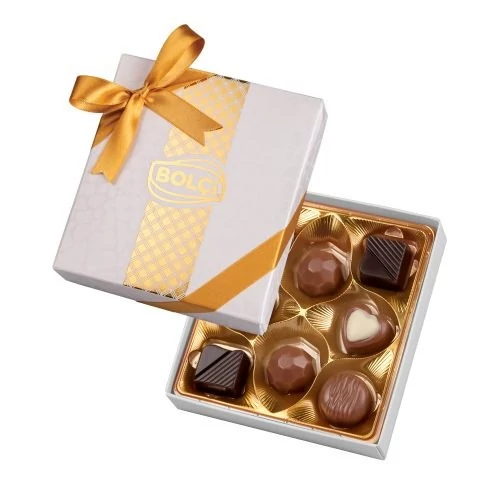 Bolci Diamond Tej- és Fehércsokoládé  Praliné Válogatás Fehér Díszdobozban 80g