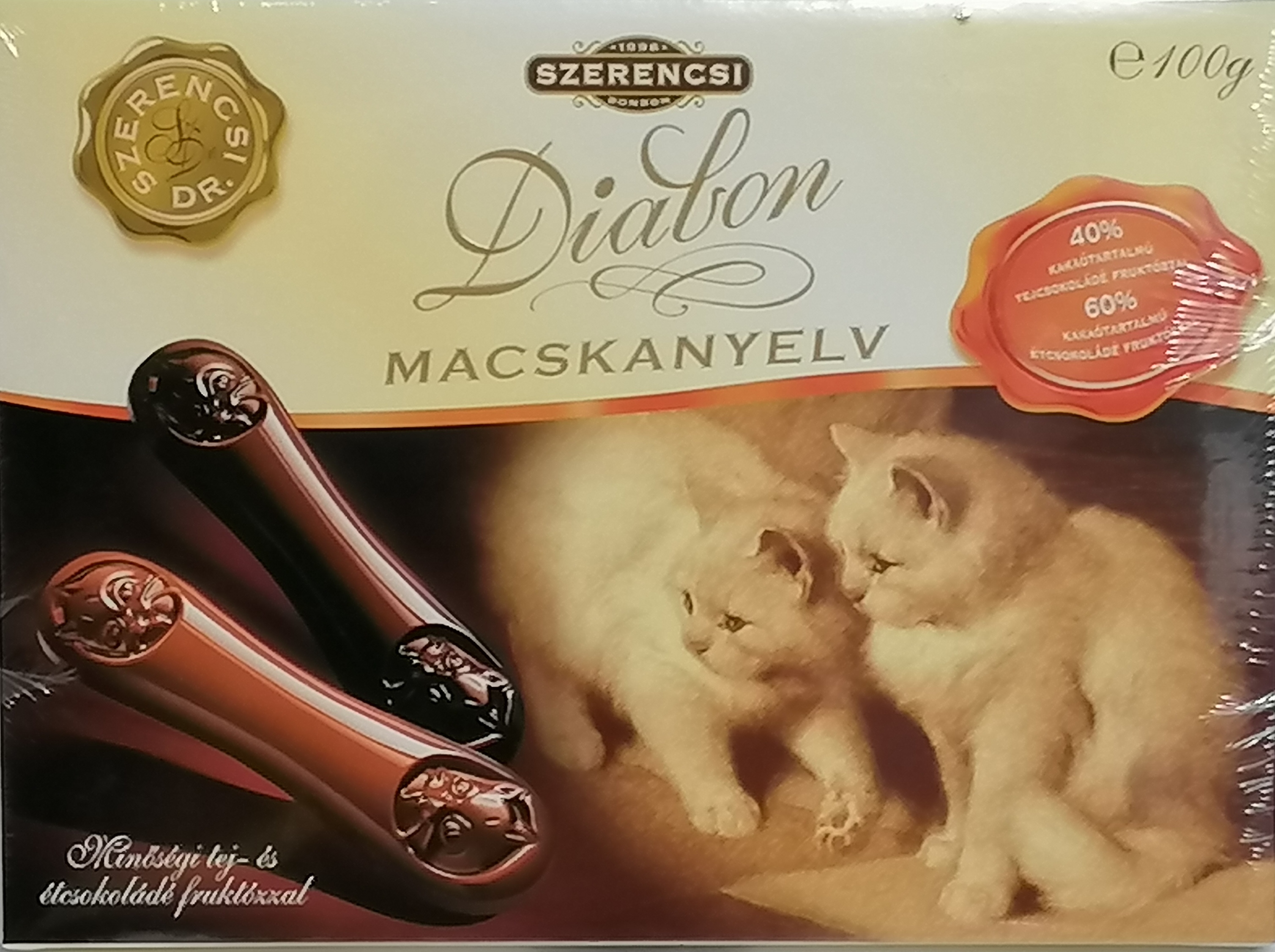 Szerencsi Diabon Minőségi Tej- és Étcsokoládé Macskanyelv Fruktózzal 100g