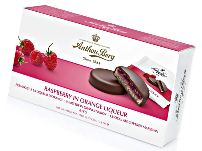 Anthon Berg Chocolate Marcipánnal és Narancslikőrös Málnával 220g