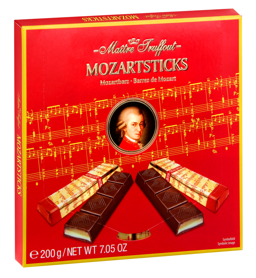Maitre Truffont Mozartsticks -marcipán és pisztácia krémmel töltött étcsokoládé táblácskák 200g