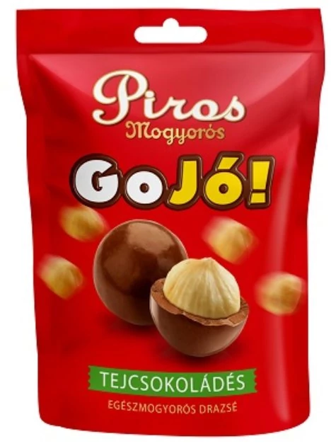 Piros Mogyorós GoJó Tejcsokoládés Egészmogyorós Drazsé 80g