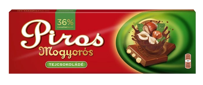 Piros Mogyorós Tejcsokoládé egész mogyoróval 250g