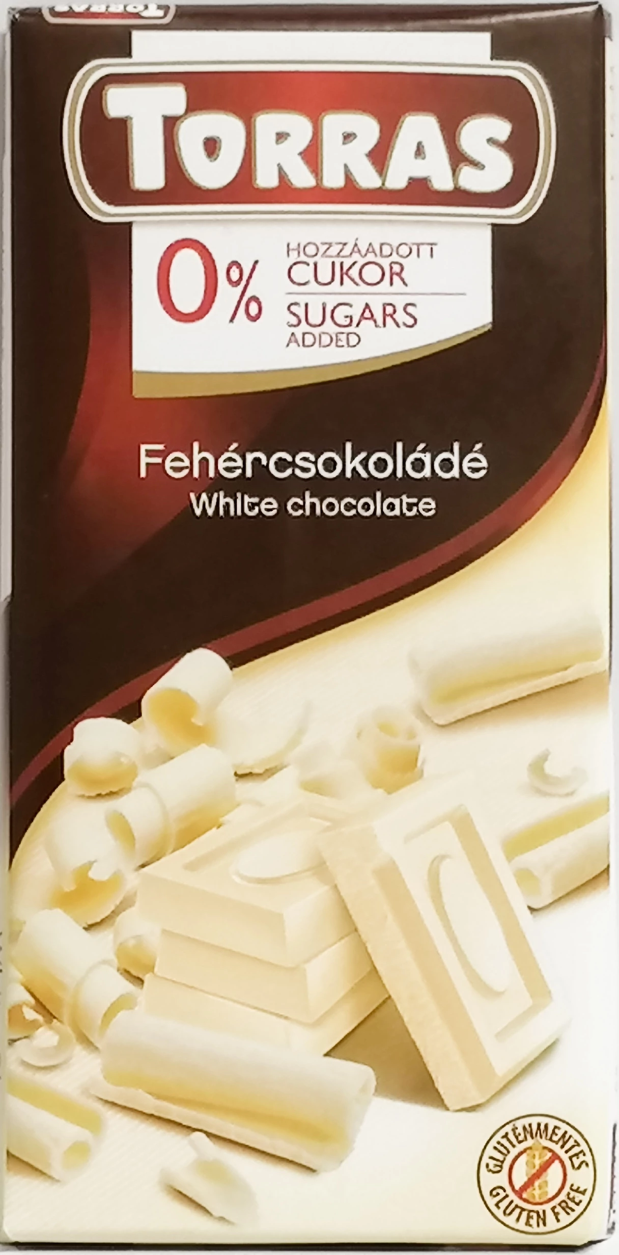 Torras  Gluténmentes Fehércsokoládé Édesítőszerrel 75g