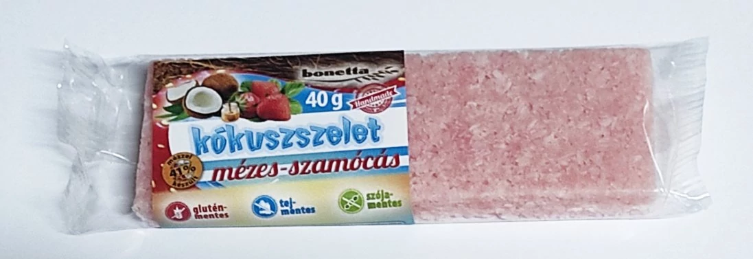 Bonetta Glutén-,Tej- és Szójamentes Mézes-Szamócás  Kókuszszelet 40g